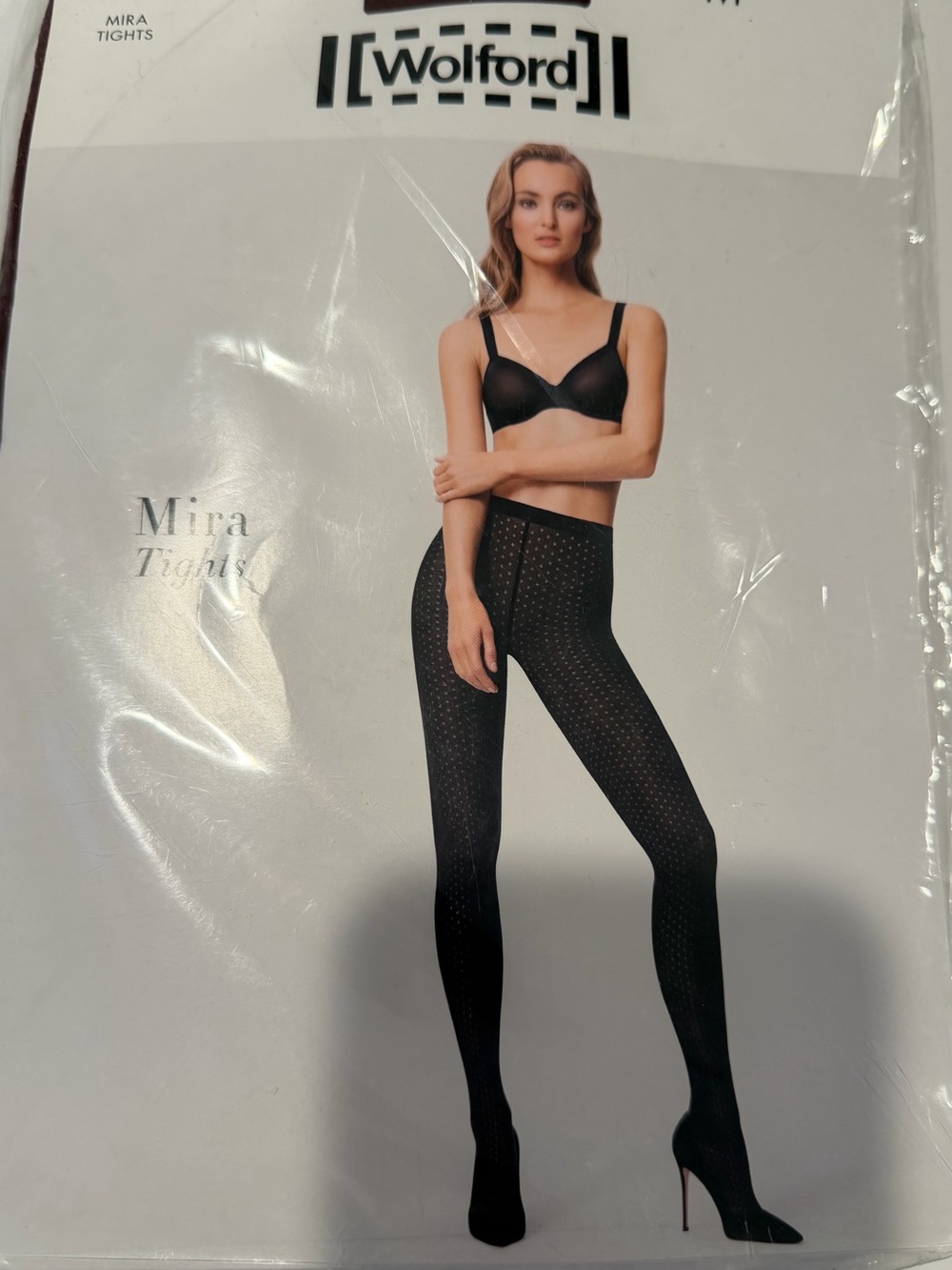Wolford Black Sheer Patterned Mira Tights in Merlot